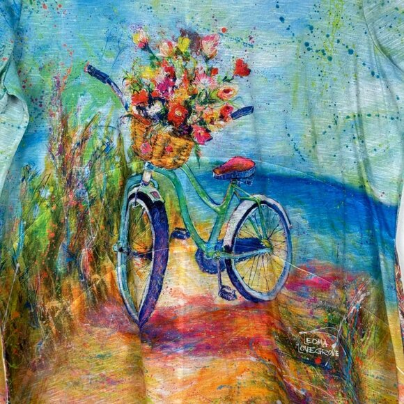 Leoma Lovegrove Bicycle Floral Print Top Sz Large Asymmetrical Hem Short Sleeve - Picture 5 of 10